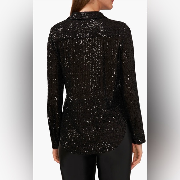 Halogen Women’s Sequin Long Sleeve Black Shirt Size Large New with tag - Picture 2 of 14